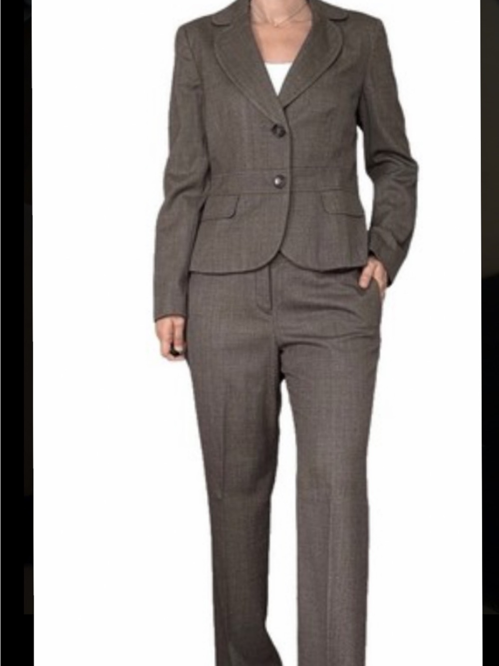 Ann Taylor Pantsuit - 2 PC. Brown Tweed Suit w/ Cuffed Hem Pants Size 4P